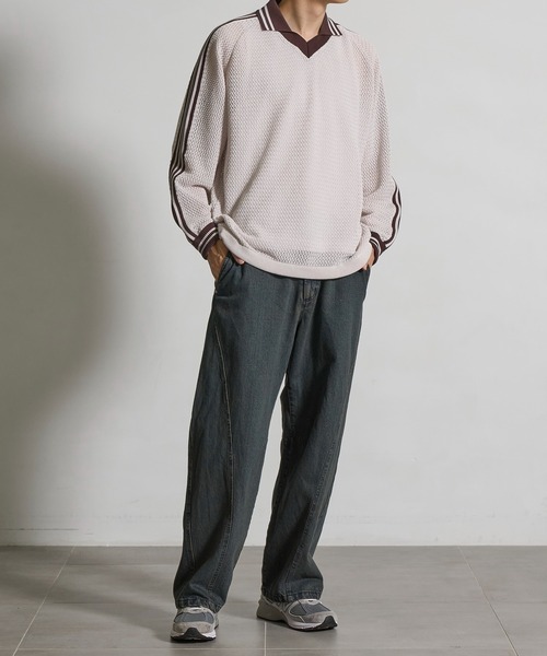CITY TOKYO(シティトウキョウ)の「【CITY TOKYO/シティートーキョー】Mesh knit game shirt(ニット/セーター・メンズ・グレイッシュベージュ/ダークブルー・2/1)」の3枚目の写真