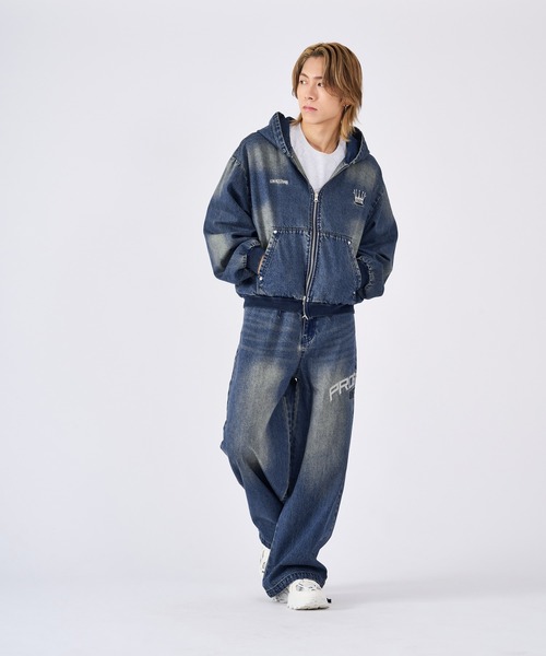 RE730（アールイーセブンサーティー）の「古着風ビンテージデニムパーカー（ブルゾン・メンズ・ブルー/ブラック/サックスブルー・MEDIUM/LARGE）」の15枚目の写真