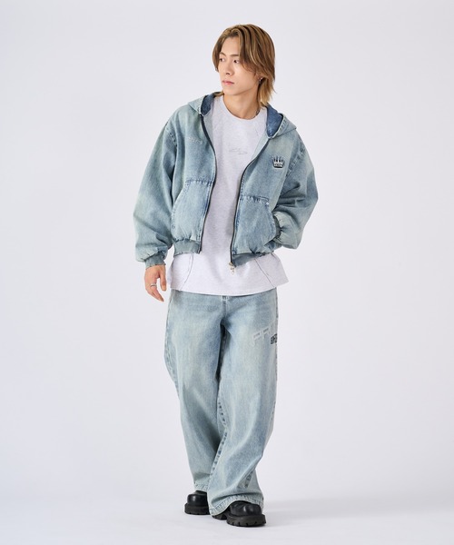 RE730（アールイーセブンサーティー）の「古着風ビンテージデニムパーカー（ブルゾン・メンズ・ブルー/ブラック/サックスブルー・MEDIUM/LARGE）」の17枚目の写真