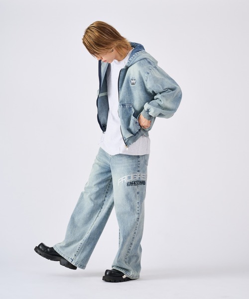 RE730（アールイーセブンサーティー）の「古着風ビンテージデニムパーカー（ブルゾン・メンズ・ブルー/ブラック/サックスブルー・MEDIUM/LARGE）」の18枚目の写真