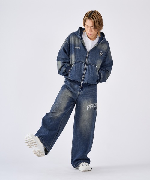 RE730（アールイーセブンサーティー）の「古着風ビンテージデニムパーカー（ブルゾン・メンズ・ブルー/ブラック/サックスブルー・MEDIUM/LARGE）」の20枚目の写真