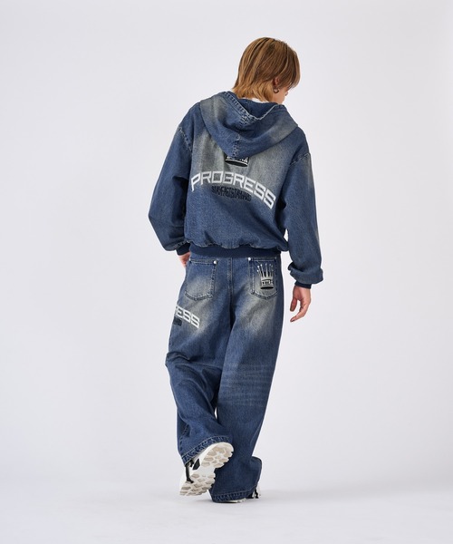 RE730（アールイーセブンサーティー）の「古着風ビンテージデニムパーカー（ブルゾン・メンズ・ブルー/ブラック/サックスブルー・MEDIUM/LARGE）」の22枚目の写真