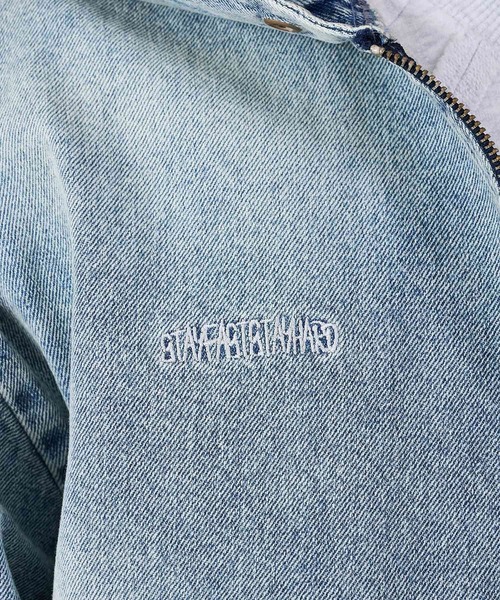 RE730（アールイーセブンサーティー）の「古着風ビンテージデニムパーカー（ブルゾン・メンズ・ブルー/ブラック/サックスブルー・MEDIUM/LARGE）」の11枚目の写真