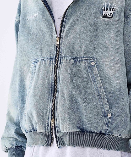 RE730（アールイーセブンサーティー）の「古着風ビンテージデニムパーカー（ブルゾン・メンズ・ブルー/ブラック/サックスブルー・MEDIUM/LARGE）」の12枚目の写真
