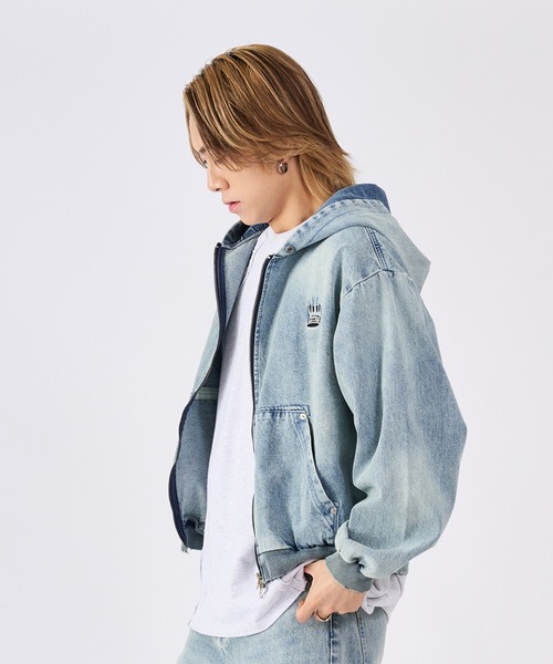 RE730（アールイーセブンサーティー）の「古着風ビンテージデニムパーカー（ブルゾン・メンズ・ブルー/ブラック/サックスブルー・MEDIUM/LARGE）」の5枚目の写真