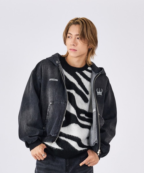 RE730（アールイーセブンサーティー）の「古着風ビンテージデニムパーカー（ブルゾン・メンズ・ブルー/ブラック/サックスブルー・MEDIUM/LARGE）」の8枚目の写真