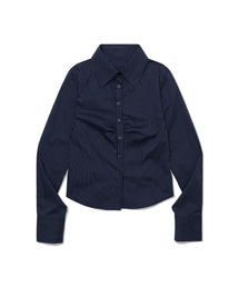 MOAA（モア）の「Stripe Gather Shirt (NAVY)（シャツ/ブラウス）」