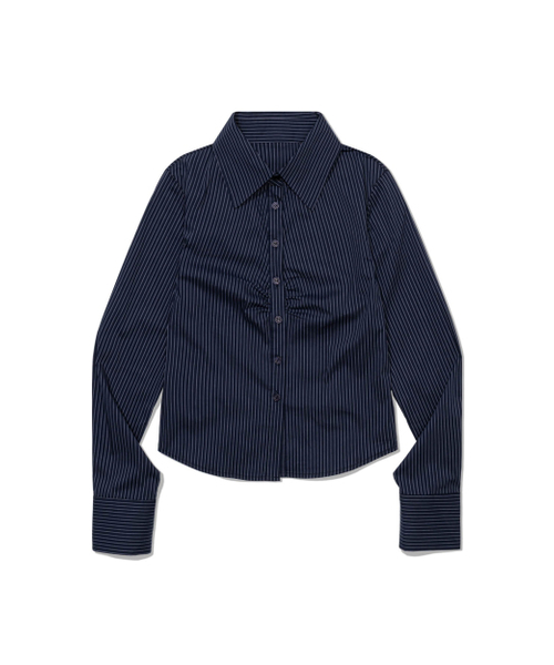 MOAA（モア）の「Stripe Gather Shirt (NAVY)（シャツ/ブラウス・レディース・その他・SMALL/MEDIUM）」の2枚目の写真