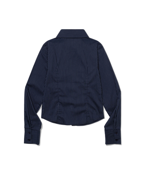 MOAA（モア）の「Stripe Gather Shirt (NAVY)（シャツ/ブラウス・レディース・その他・SMALL/MEDIUM）」の3枚目の写真