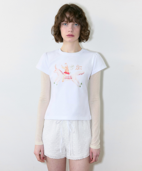 SINOON(シヌーン)の「Unicorn Puff T-Shirt (White)(Tシャツ/カットソー・レディース・ホワイト・SMALL/MEDIUM)」の1枚目の写真