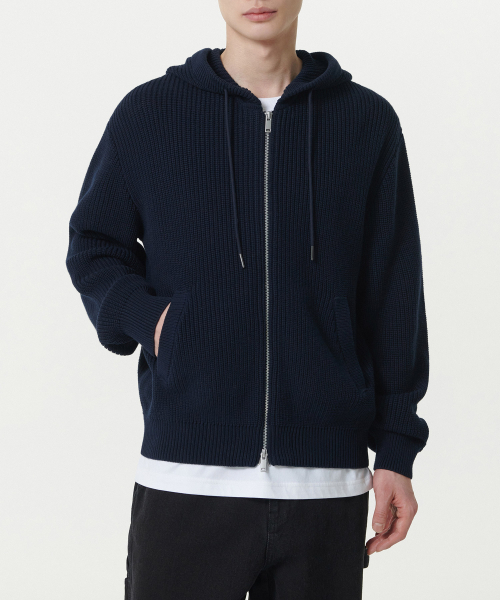 MUSINSA STANDARD（ムシンサスタンダード）の「リブニットフードパーカー [ネイビー]（ニット/セーター・メンズ・その他・XX-LARGE/LARGE/MEDIUM/X-LARGE）」の2枚目の写真
