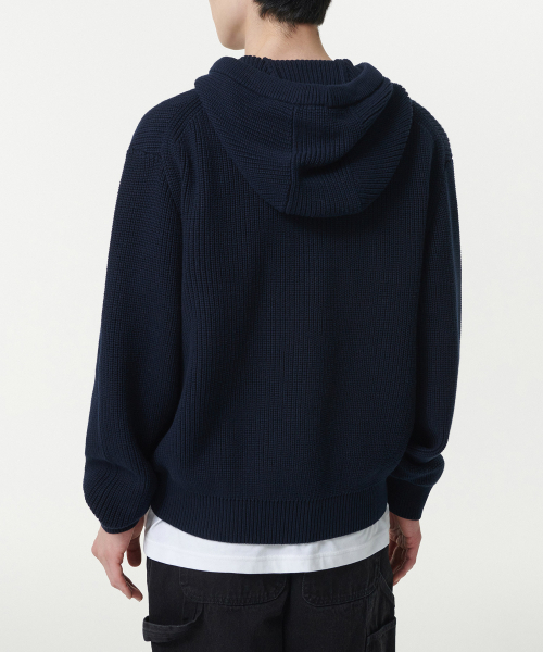 セール】リブニットフードパーカー [ネイビー]（ニット/セーター