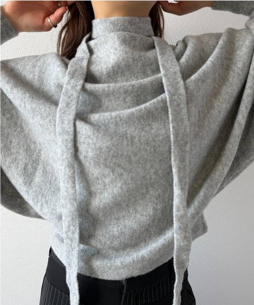 Geeong(ジーオン)の「【ZOZO限定】タイ付き オフショルダー ニット(ニット/セーター・レディース・グレー/チャコールグレー/アイボリー・FREE)」の3枚目の写真