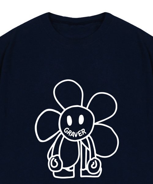 GRAVER（グレーバー）の「[ユニセックス]コミックスラインフラワードローイング半袖Tシャツ_ネイビー（Tシャツ/カットソー・レディース・ネイビー・LARGE/X-LARGE/SMALL/MEDIUM）」の3枚目の写真