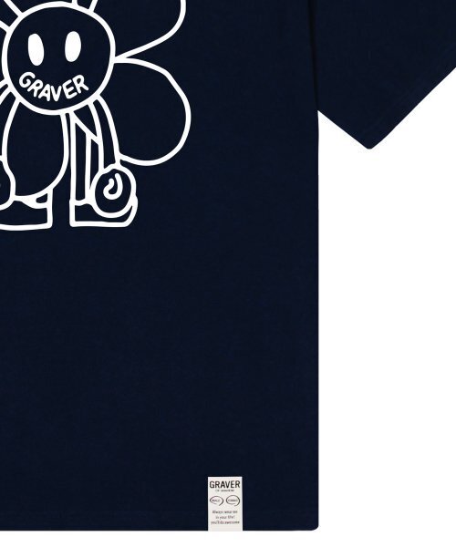 GRAVER（グレーバー）の「[ユニセックス]コミックスラインフラワードローイング半袖Tシャツ_ネイビー（Tシャツ/カットソー・レディース・ネイビー・LARGE/X-LARGE/SMALL/MEDIUM）」の4枚目の写真