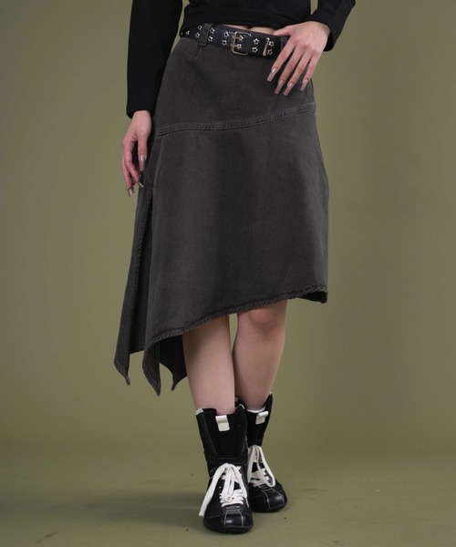 dispark（ディスパーク）の「DISPARK/【25年秋冬新作】ベルト付きヘムスカート（デニムスカート・レディース・グレー/カーキ・FREE）」の2枚目の写真