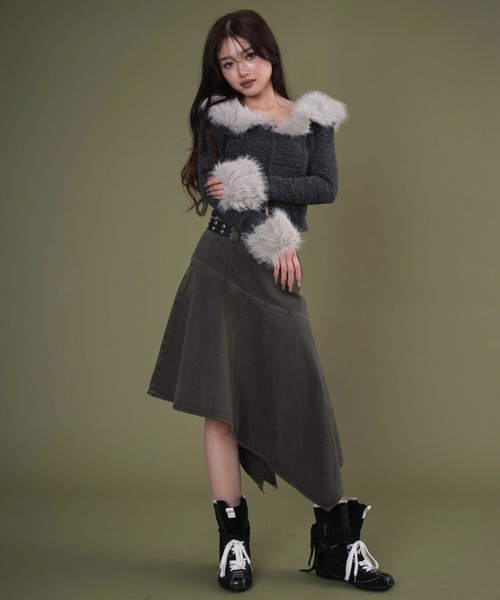 dispark（ディスパーク）の「DISPARK/【25年秋冬新作】ベルト付きヘムスカート（デニムスカート・レディース・グレー/カーキ・FREE）」の4枚目の写真