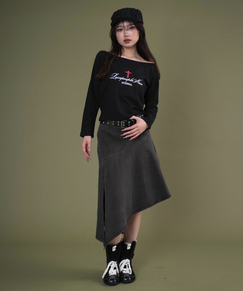 dispark（ディスパーク）の「DISPARK/【25年秋冬新作】ベルト付きヘムスカート（デニムスカート・レディース・グレー/カーキ・FREE）」の3枚目の写真