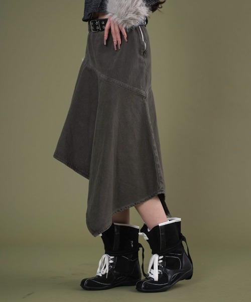 dispark（ディスパーク）の「DISPARK/【25年秋冬新作】ベルト付きヘムスカート（デニムスカート・レディース・グレー/カーキ・FREE）」の8枚目の写真