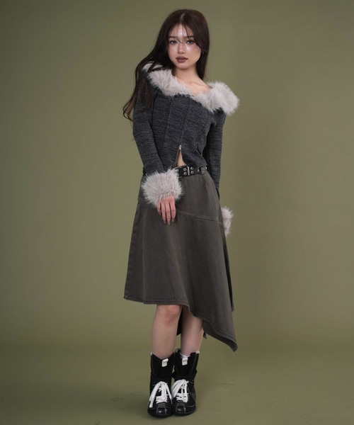 dispark（ディスパーク）の「DISPARK/【25年秋冬新作】ベルト付きヘムスカート（デニムスカート・レディース・グレー/カーキ・FREE）」の10枚目の写真