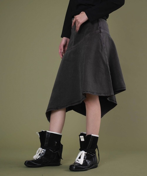 dispark（ディスパーク）の「DISPARK/【25年秋冬新作】ベルト付きヘムスカート（デニムスカート・レディース・グレー/カーキ・FREE）」の5枚目の写真