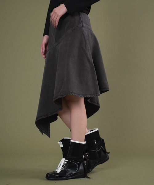 dispark（ディスパーク）の「DISPARK/【25年秋冬新作】ベルト付きヘムスカート（デニムスカート・レディース・グレー/カーキ・FREE）」の6枚目の写真