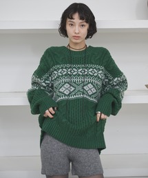 ニット/セーター（グリーン・カーキ/緑色系・その他総柄）ファッション