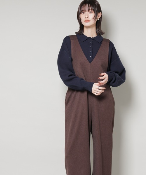 NANO universe(ナノユニバース)の「Vネックオールインワン(つなぎ/オールインワン・レディース・グレー/ブラック/ブラウン・FREE)」の3枚目の写真