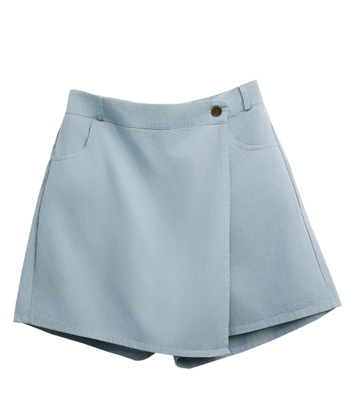 SLOWLOLLI(スローローリ)の「Cloud wrap mini skirt(スカート・レディース・スカイブルー/ネイビー/Beige・1(S)/2(M))」の3枚目の写真