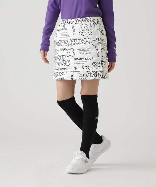 PEARLY GATES（パーリーゲイツ）の「【PEARLY GATES】NyストレッチBIGリップストップ中綿ラップ風スカート ＜ロゴ×花柄＞（スカート・レディース・ホワイト系その他・SMALL/MEDIUM/LARGE）」の2枚目の写真