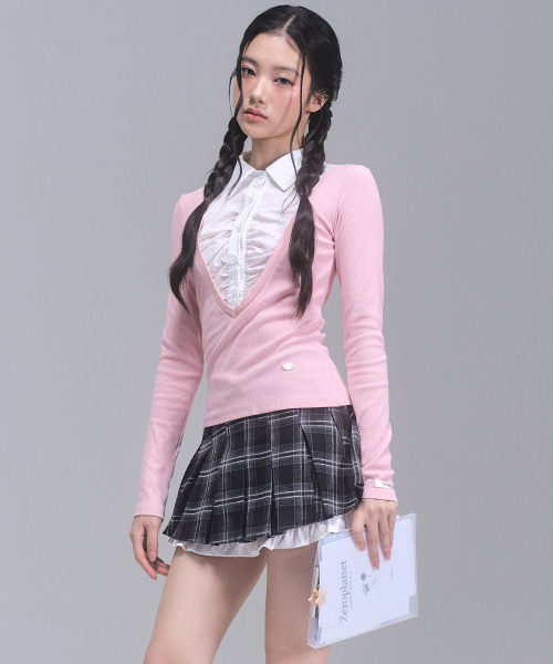ZEROPLANET（ゼロプラネット）の「ケイティレイヤードロングスリーブトップ[PINK]（ポロシャツ・レディース・ベビーピンク・SMALL/MEDIUM）」の4枚目の写真