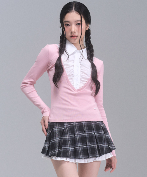 ZEROPLANET（ゼロプラネット）の「ケイティレイヤードロングスリーブトップ[PINK]（ポロシャツ・レディース・ベビーピンク・SMALL/MEDIUM）」の5枚目の写真