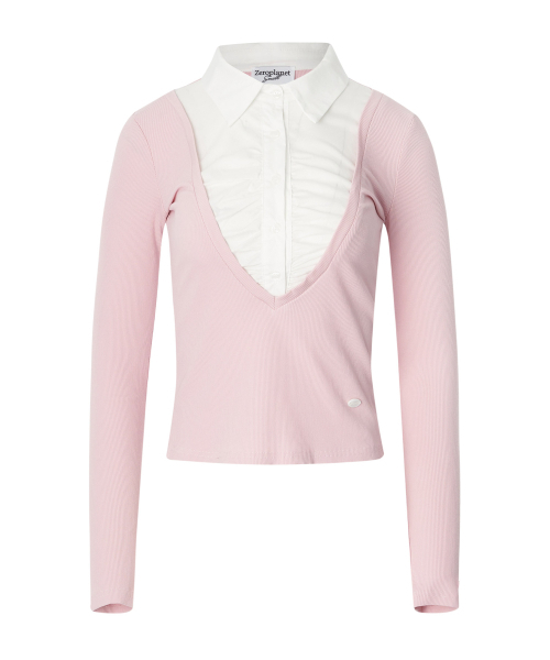 ZEROPLANET（ゼロプラネット）の「ケイティレイヤードロングスリーブトップ[PINK]（ポロシャツ・レディース・ベビーピンク・SMALL/MEDIUM）」の6枚目の写真