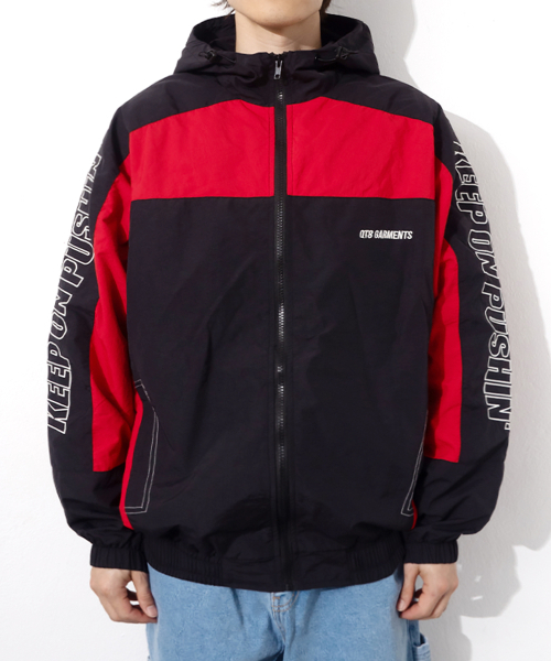 QT8 GARMENTS(キューティーエイトガーメント)の「LB Retro Hooded Track Jacket (Black/Red)(ナイロンジャケット・レディース・その他・MEDIUM/LARGE/X-LARGE)」の1枚目の写真
