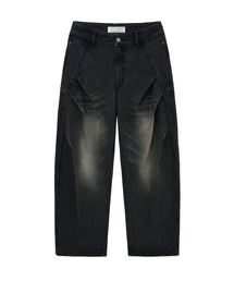 BRUSHED BALLOON TUCK DENIM PANTS (BLACK)