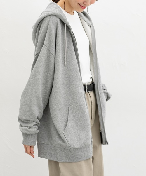 Honeys(ハニーズ)の「こだわり綿ジップパーカー(パーカー・レディース・杢グレー/スミクロ/オートミール・F)」の3枚目の写真