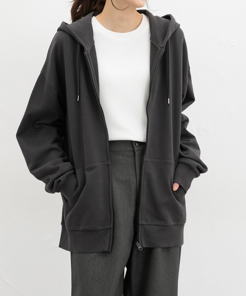 Honeys(ハニーズ)の「こだわり綿ジップパーカー(パーカー・レディース・杢グレー/スミクロ/オートミール・F)」の2枚目の写真