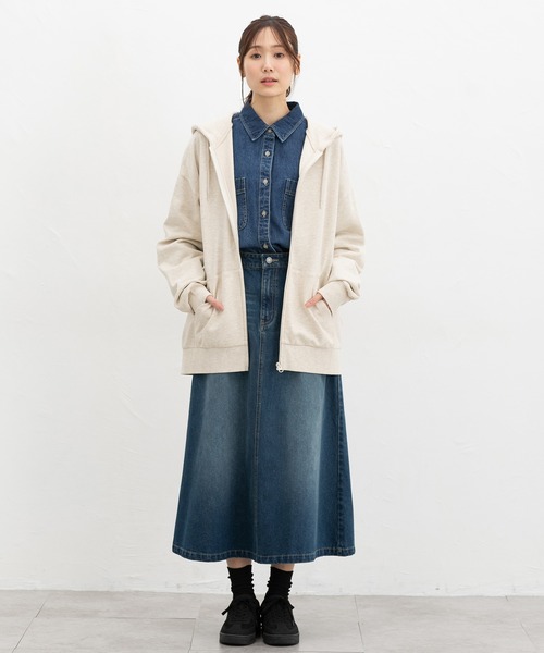 Honeys(ハニーズ)の「こだわり綿ジップパーカー(パーカー・レディース・杢グレー/スミクロ/オートミール・F)」の4枚目の写真