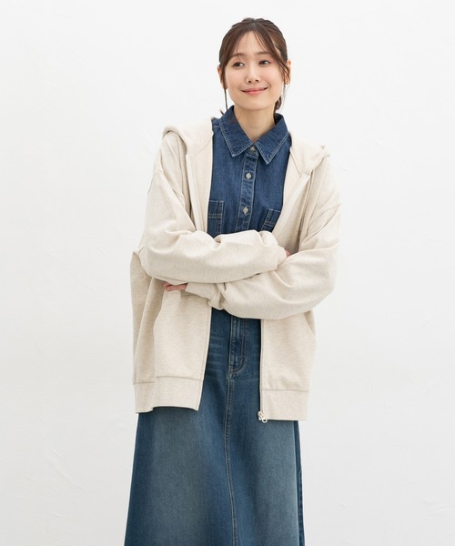 Honeys(ハニーズ)の「こだわり綿ジップパーカー(パーカー・レディース・杢グレー/スミクロ/オートミール・F)」の5枚目の写真