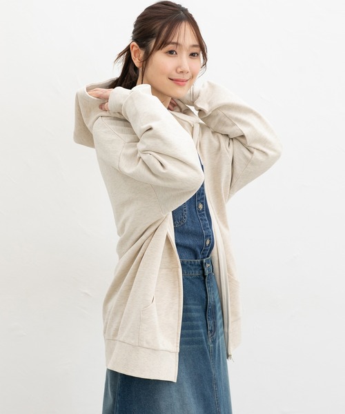 Honeys(ハニーズ)の「こだわり綿ジップパーカー(パーカー・レディース・杢グレー/スミクロ/オートミール・F)」の7枚目の写真