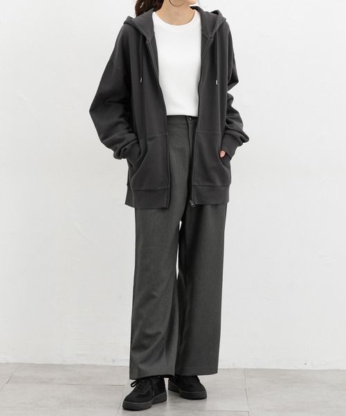 Honeys(ハニーズ)の「こだわり綿ジップパーカー(パーカー・レディース・杢グレー/スミクロ/オートミール・F)」の8枚目の写真