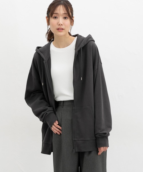 Honeys(ハニーズ)の「こだわり綿ジップパーカー(パーカー・レディース・杢グレー/スミクロ/オートミール・F)」の9枚目の写真