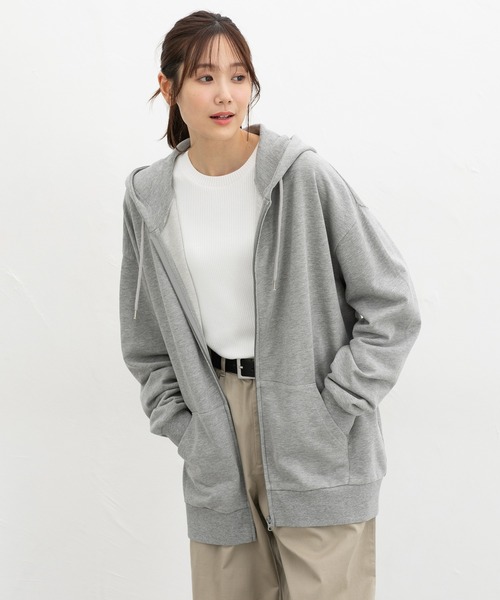 Honeys(ハニーズ)の「こだわり綿ジップパーカー(パーカー・レディース・杢グレー/スミクロ/オートミール・F)」の12枚目の写真