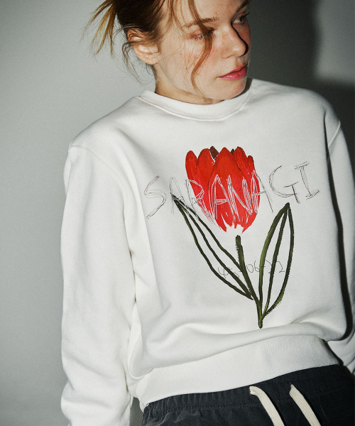 SARANAGI(サラナギ)の「SE05810- crop sweatshirt (ivory)(スウェット・レディース・アイボリー・FREE)」の1枚目の写真