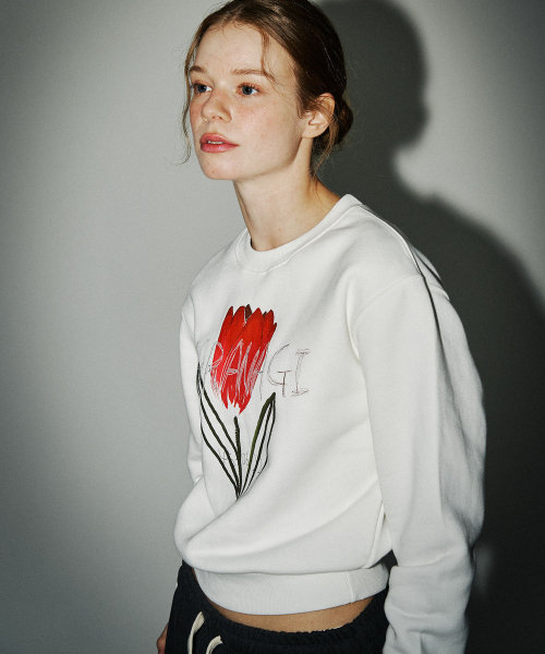 SARANAGI(サラナギ)の「SE05810- crop sweatshirt (ivory)(スウェット・レディース・アイボリー・FREE)」の2枚目の写真