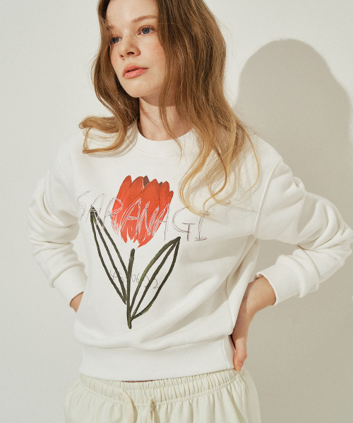SARANAGI(サラナギ)の「SE05810- crop sweatshirt (ivory)(スウェット・レディース・アイボリー・FREE)」の3枚目の写真