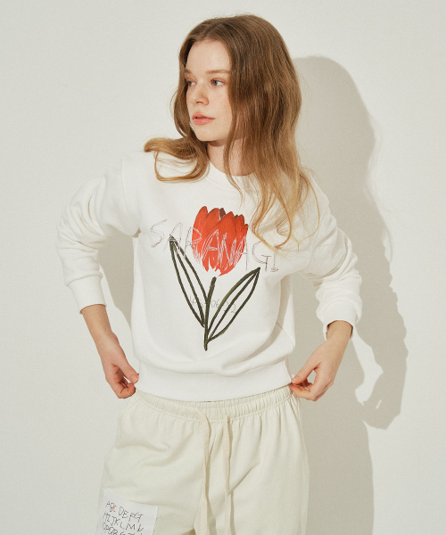 SARANAGI(サラナギ)の「SE05810- crop sweatshirt (ivory)(スウェット・レディース・アイボリー・FREE)」の4枚目の写真