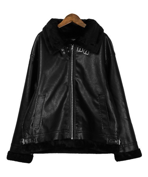 LUXSTYLE(ラグスタイル)の「PUレザーB3フライトジャケット(ミリタリージャケット・メンズ・ブラック×ブラック/ホワイト×ブラック・M/L)」の14枚目の写真