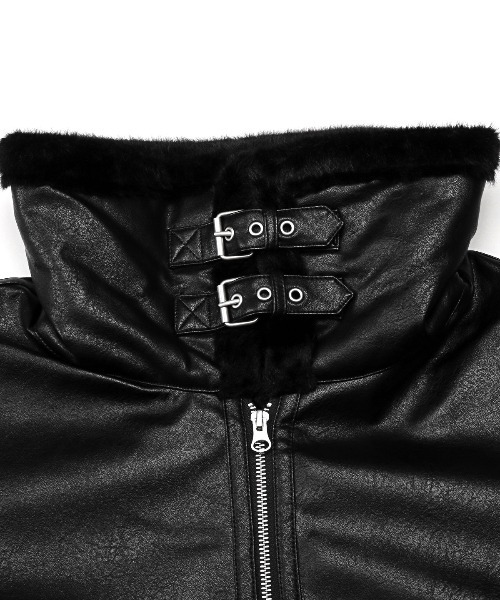 LUXSTYLE(ラグスタイル)の「PUレザーB3フライトジャケット(ミリタリージャケット・メンズ・ブラック×ブラック/ホワイト×ブラック・M/L)」の16枚目の写真