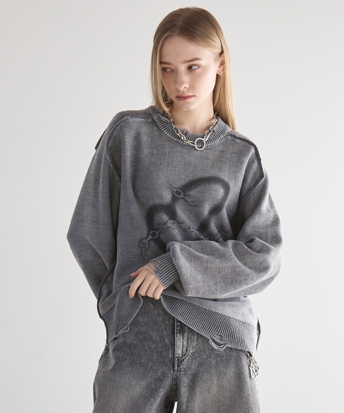 Spielio（シュピーリオ）の「【Spielio】Heart chain spray knit / ハートチェーンスプレーニット（ニット/セーター・メンズ・ブラック/グレー・S/M/L）」の3枚目の写真